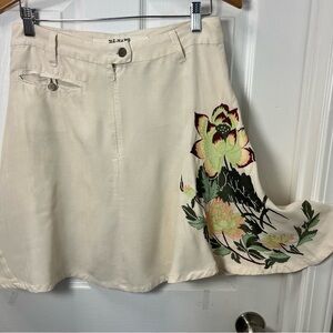 DA-NANG Vintage Cream Ivory Floral Embroidered Silk Women's Skirt size Medium